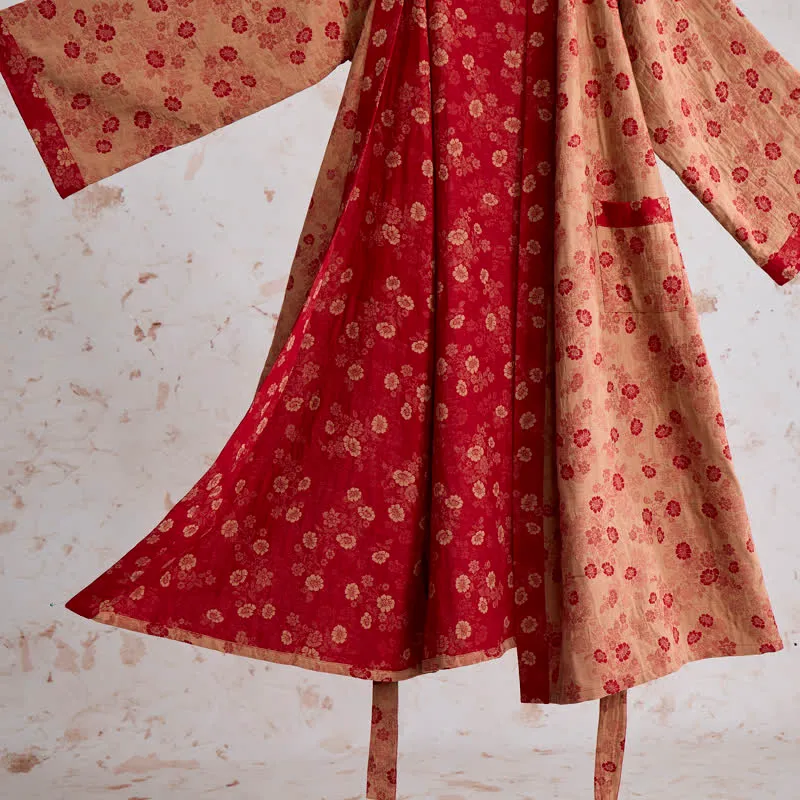 Retro-Kimono aus Baumwollgaze mit Blumenmuster