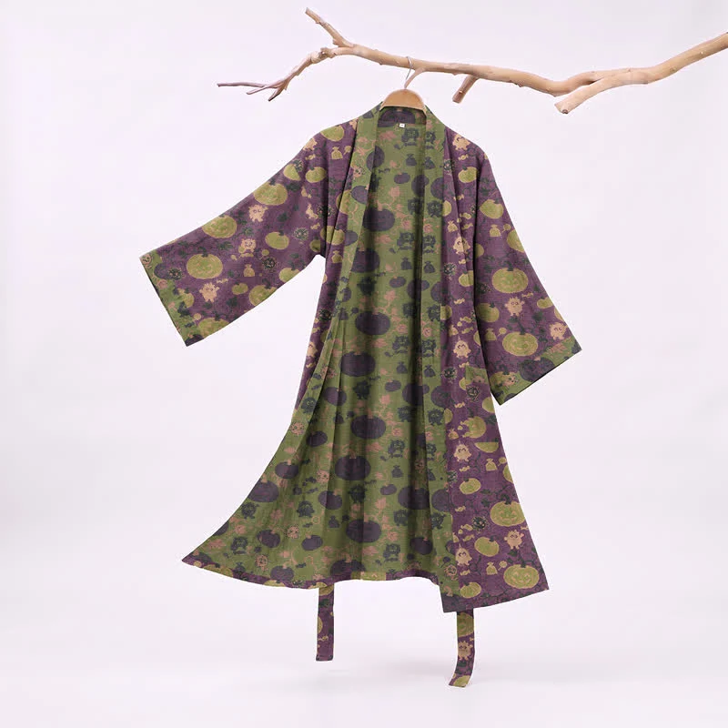 Halloween Kürbis Monster Baumwollkimono-Bademantel
