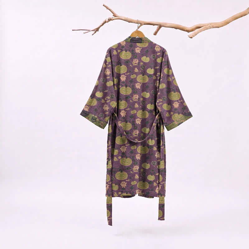 Halloween Kürbis Monster Baumwollkimono-Bademantel