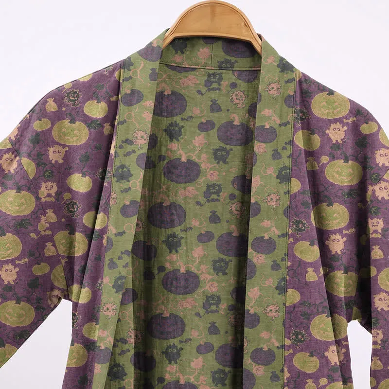 Halloween Kürbis Monster Baumwollkimono-Bademantel