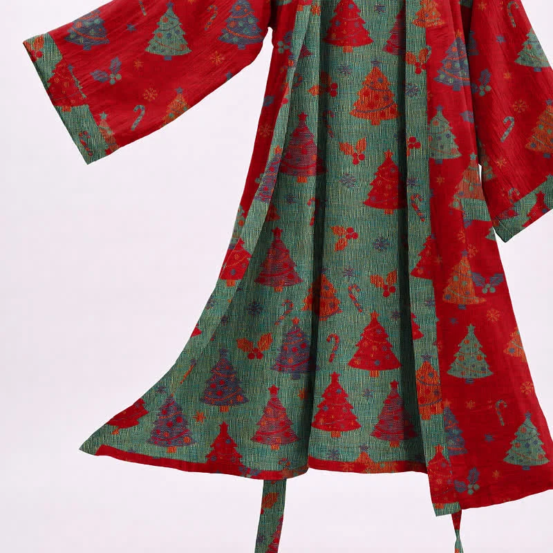 Kimono-Bademantel aus Baumwollgaze mit Weihnachtsbaummotiv
