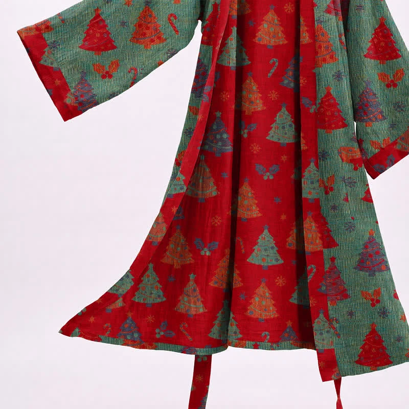 Kimono-Bademantel aus Baumwollgaze mit Weihnachtsbaummotiv