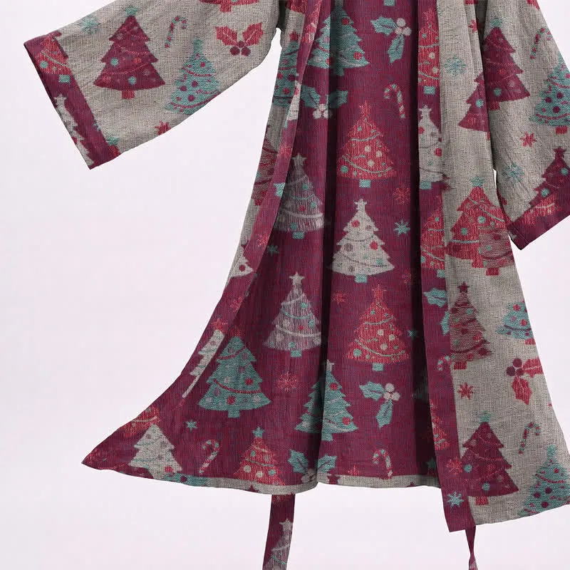 Kimono-Bademantel aus Baumwollgaze mit Weihnachtsbaummotiv