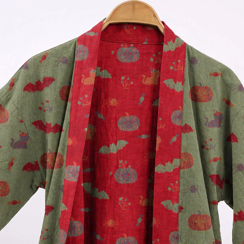Halloween Kürbis Katze Baumwollkimono-Bademantel