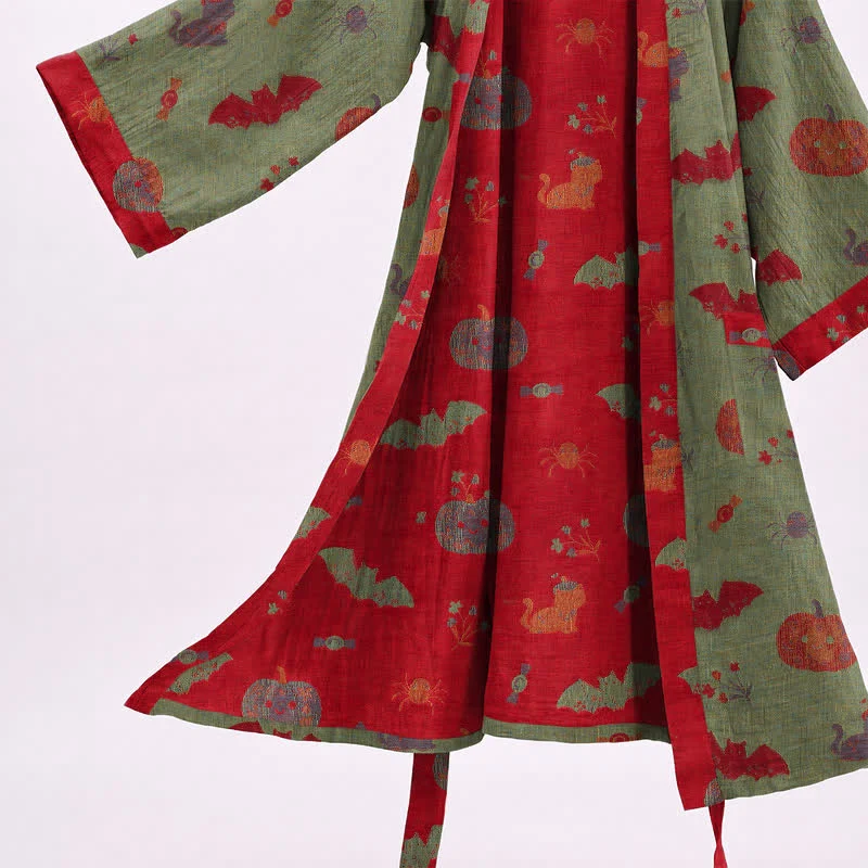 Halloween Kürbis Katze Baumwollkimono-Bademantel