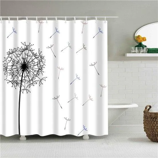 Duschvorhang mit Pusteblume Motiv schwarz-weiß