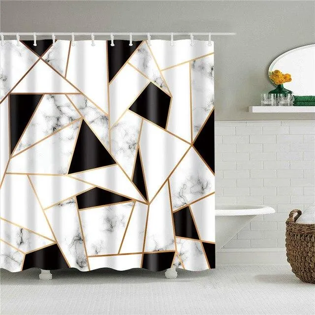 Duschvorhang geometrisch mit goldenen Linien
