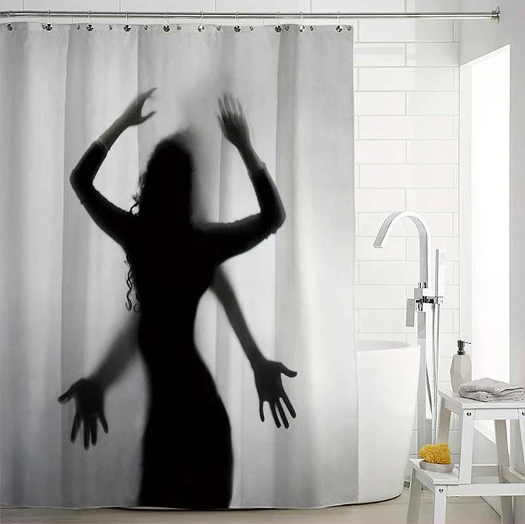 Duschvorhang mit gruseliger Schatten Silhouette