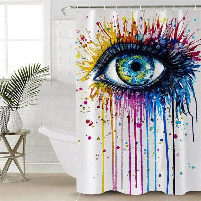 Duschvorhang buntes Auge im Aquarellstil