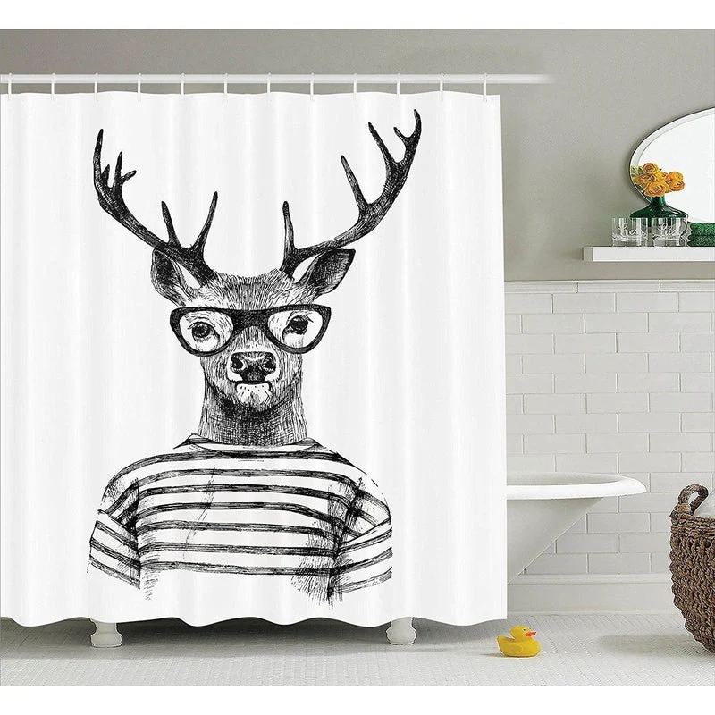 Lustiger Duschvorhang mit Hipster Hirsch