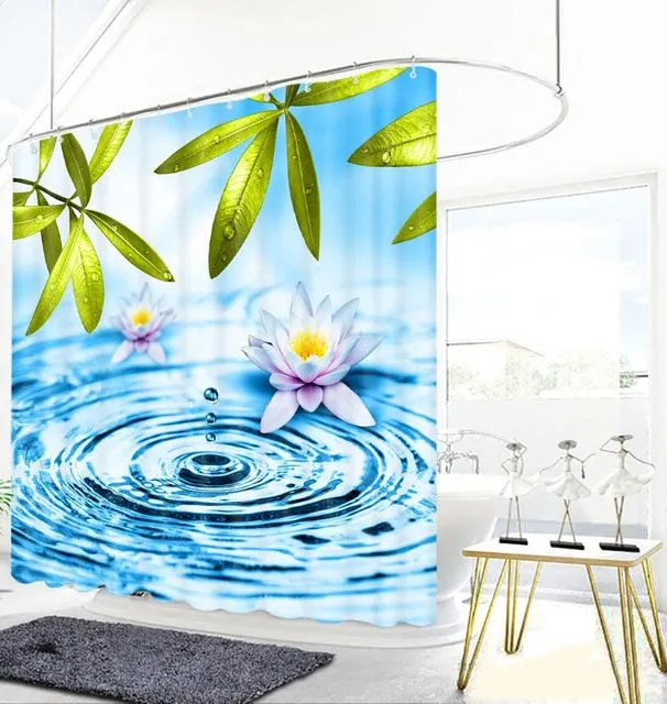Duschvorhang Motiv Seerose und Wassertropfen