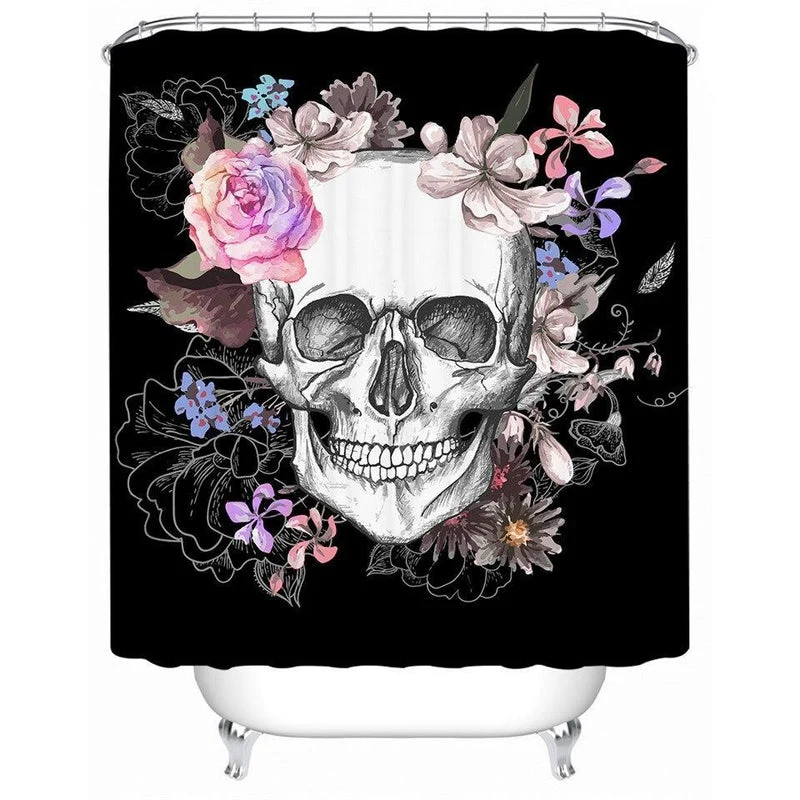 Gothic Duschvorhang mit Totenkopf Blumen