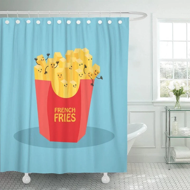 Lustiger Duschvorhang mit Pommes Motiv