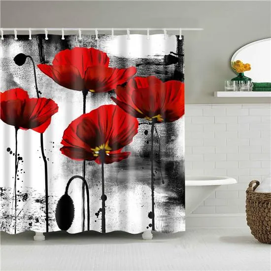 Duschvorhang mit roten Mohnblumen Design