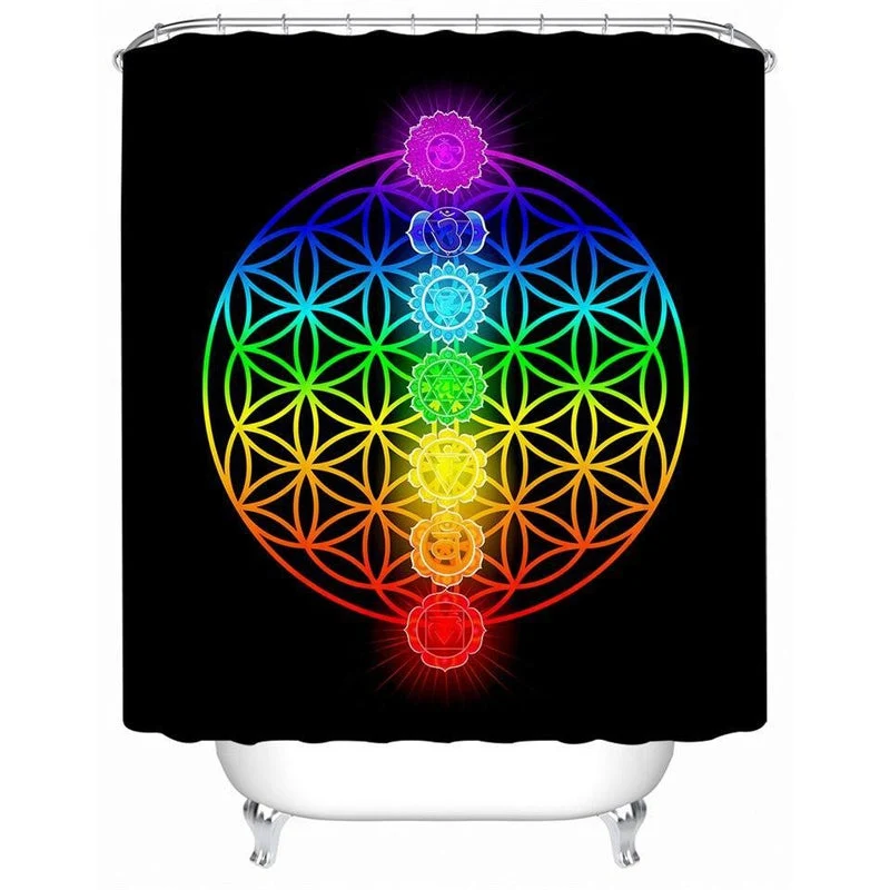Duschvorhang Lebensblume mit Chakra Symbolen