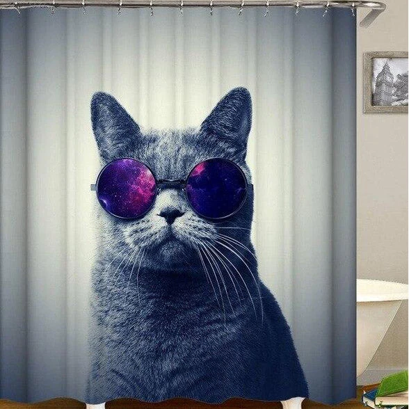 Lustiger Duschvorhang Katze mit Sonnenbrille
