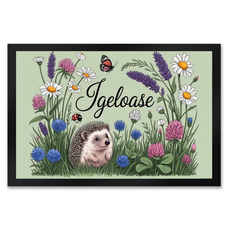 Igel auf Wildblumen Igeloase Fußmatte in 35x50 cm Gartendeko