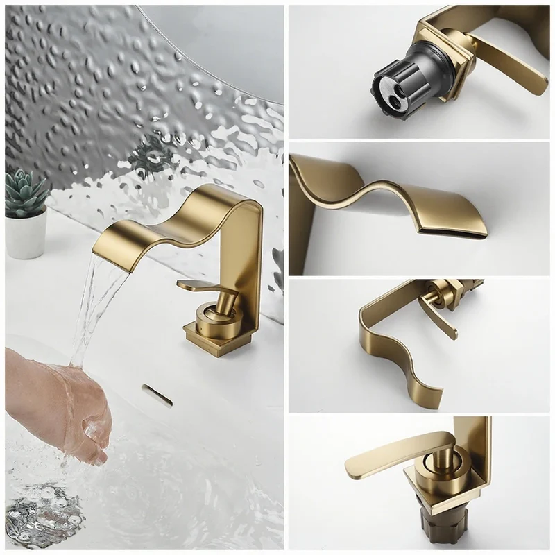 Goldglanz Waschtischarmatur mit Wasserfallauslauf und Einhebelmischer