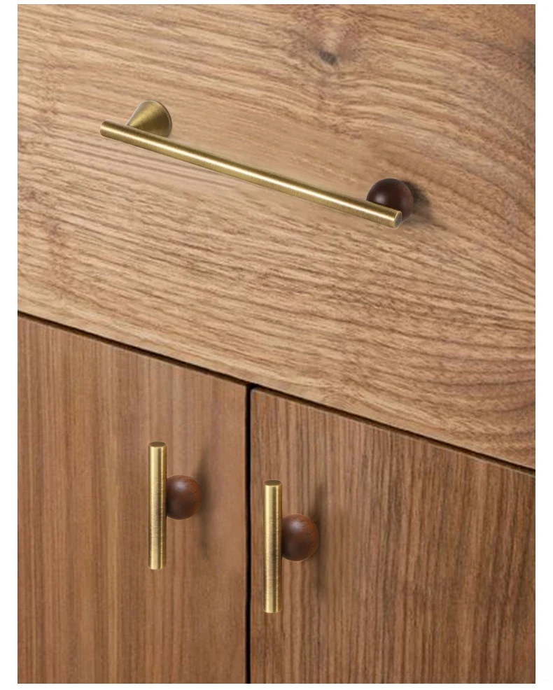 Valnora WoodLine Möbelgriff & Knopf – Bronze-Messing Look mit Walnussholz Akzent (128 mm)