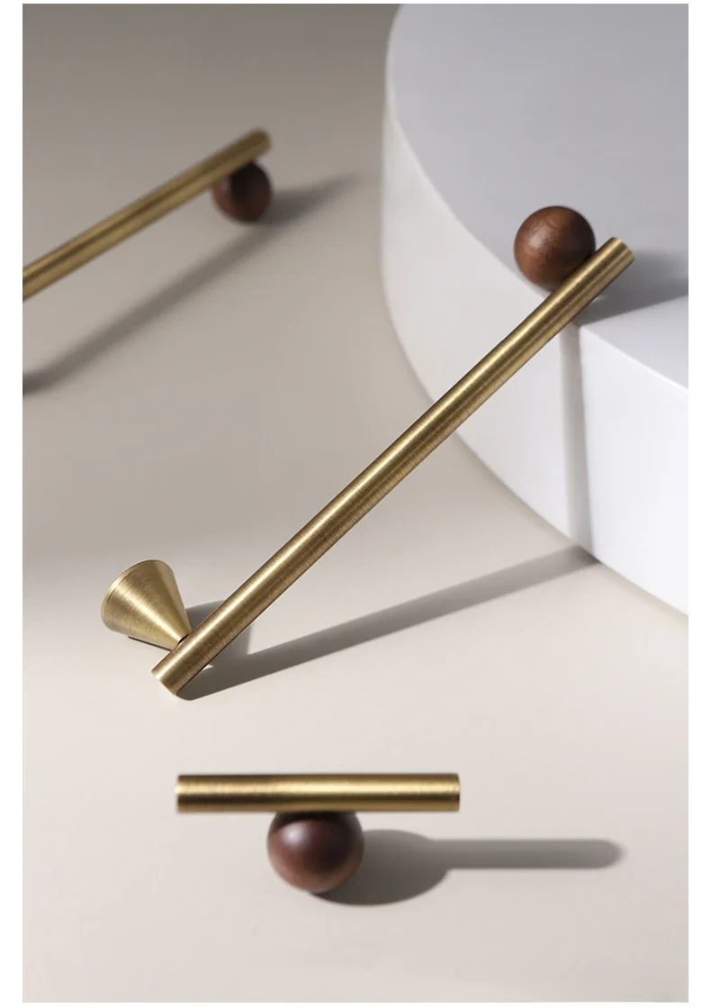 Valnora WoodLine Möbelgriff & Knopf – Bronze-Messing Look mit Walnussholz Akzent (128 mm)