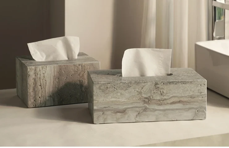 WabiSabiStone Natur-Silberasche Badezimmer-Accessoires – Luxus Cave Stone Set