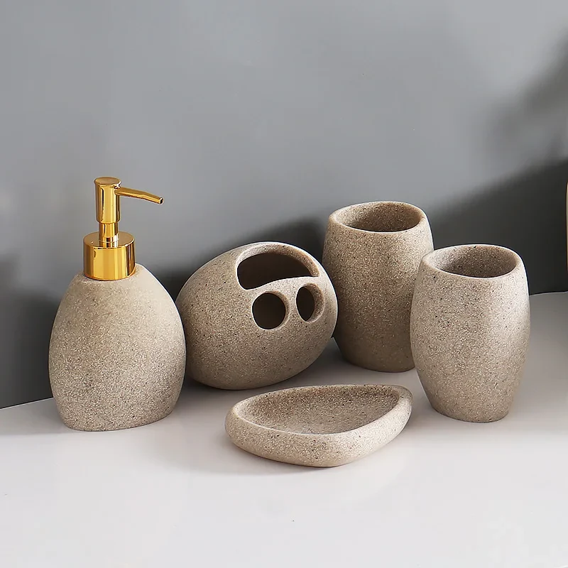 NordicResin Luxus Badezimmer Set – Lotionflasche, Seifenschale, Mundspülbecher & Zahnbürstenhalter