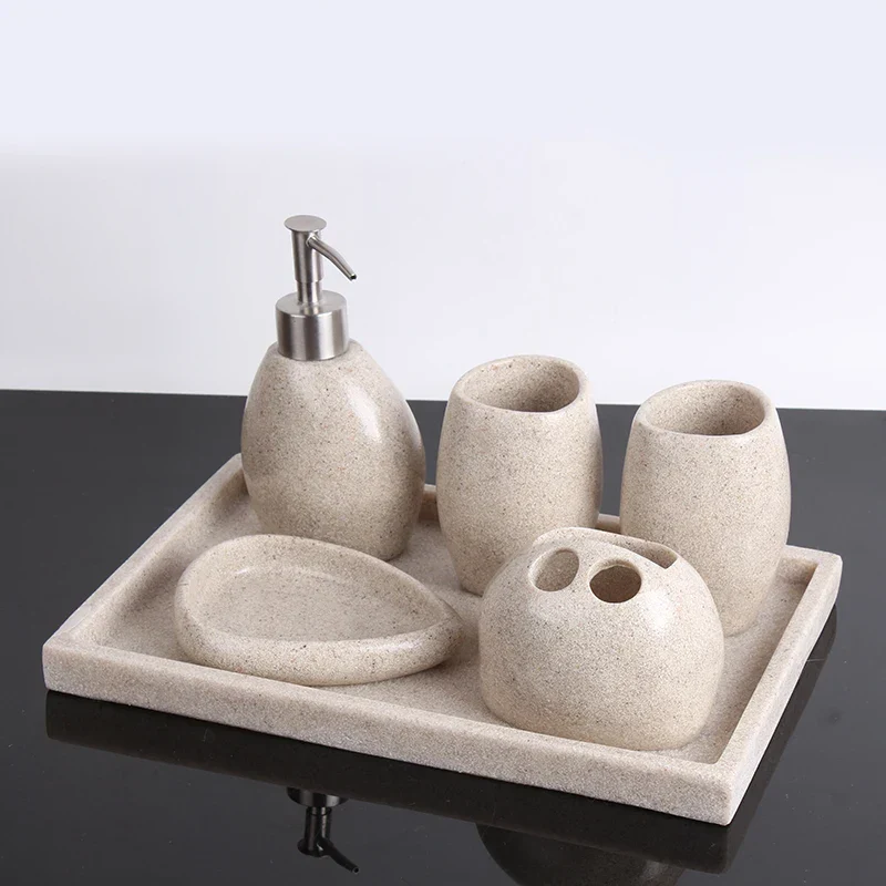NordicResin Luxus Badezimmer Set – Lotionflasche, Seifenschale, Mundspülbecher & Zahnbürstenhalter