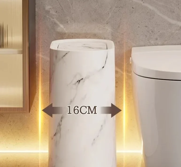 Nordic Marmor-Design Abfalleimer – Schlanker Drückdeckel Mülleimer für Bad & WC