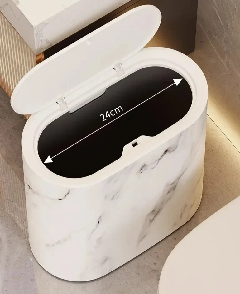 Nordic Marmor-Design Abfalleimer – Schlanker Drückdeckel Mülleimer für Bad & WC