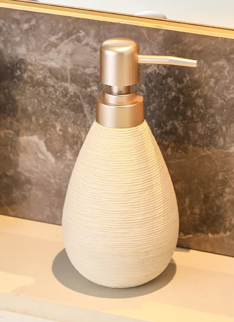 CeramiLux Vintage Badezimmer Set – Duschgel Flasche, Zahnbürstenhalter & Mundspülbecher