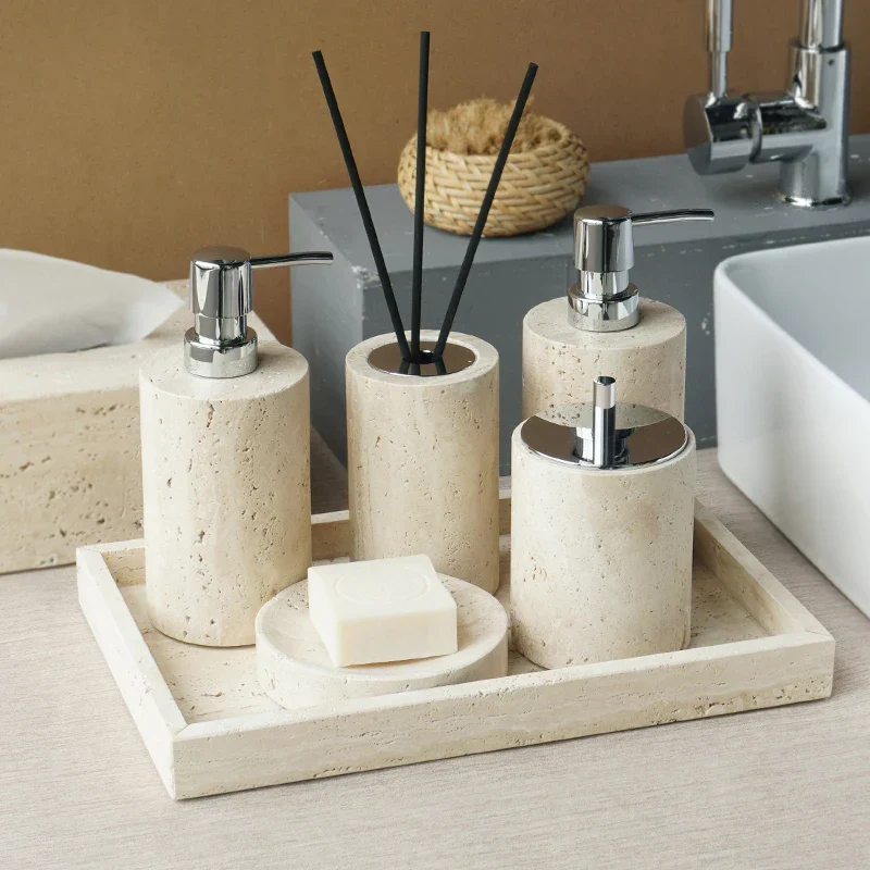 Travèra Beige Travertin Badezimmer-Set