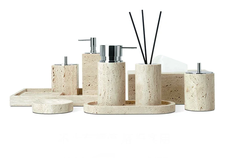 Travèra Beige Travertin Badezimmer-Set