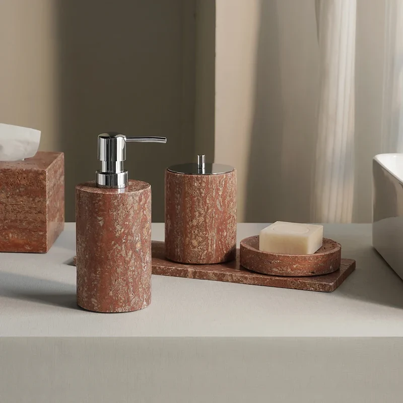 Rubèra Rotes Travertin Badezimmer-Set – Vintage Naturstein Eleganz