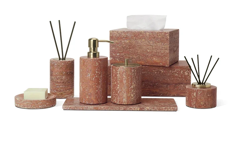 Rubèra Rotes Travertin Badezimmer-Set – Vintage Naturstein Eleganz