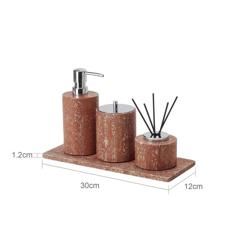 Rubèra Rotes Travertin Badezimmer-Set – Vintage Naturstein Eleganz