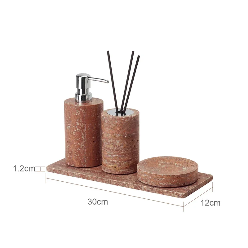 Rubèra Rotes Travertin Badezimmer-Set – Vintage Naturstein Eleganz
