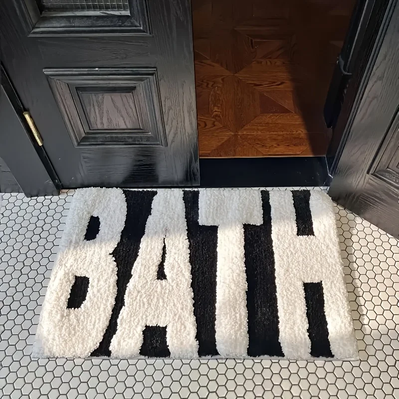 BathElegance Pro Rutschfeste Badematte – Schwarz-Weiße Designer-Badvorleger mit hoher Saugkraft