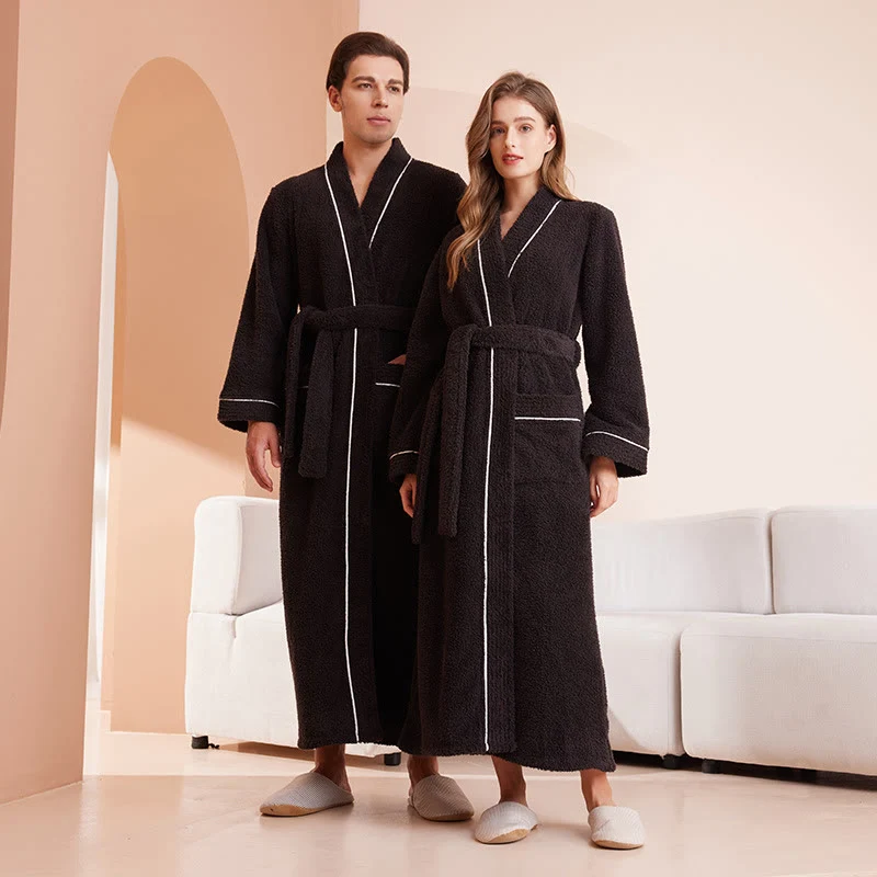 Bequemer, langer Bademantel aus Fleece in Volltonfarbe