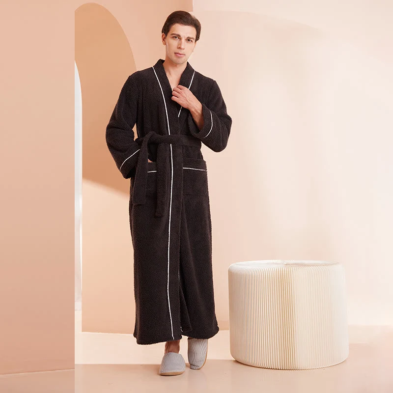 Bequemer, langer Bademantel aus Fleece in Volltonfarbe