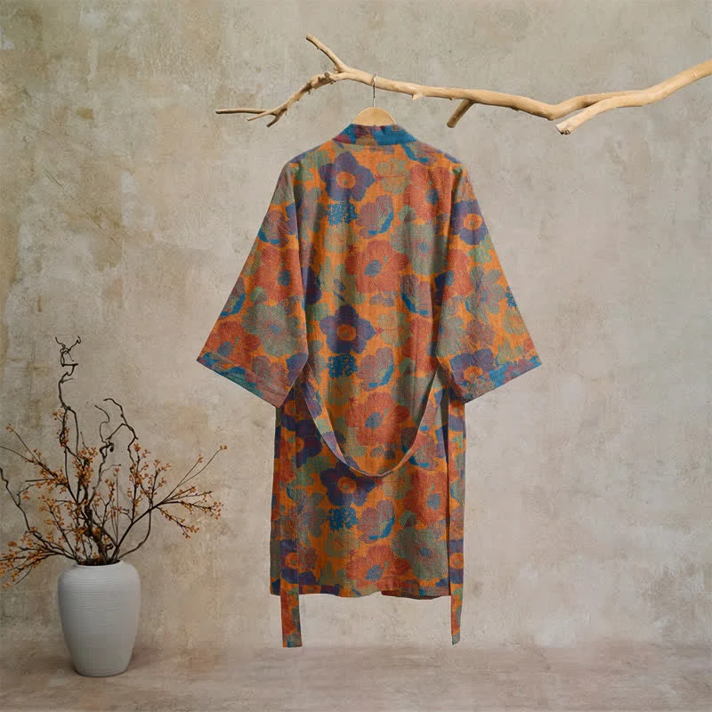 Vintage Kimono-Bademantel aus Baumwolle mit Blumenmuster
