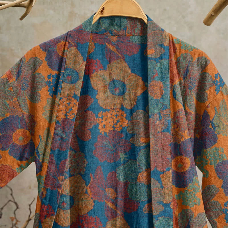 Vintage Kimono-Bademantel aus Baumwolle mit Blumenmuster