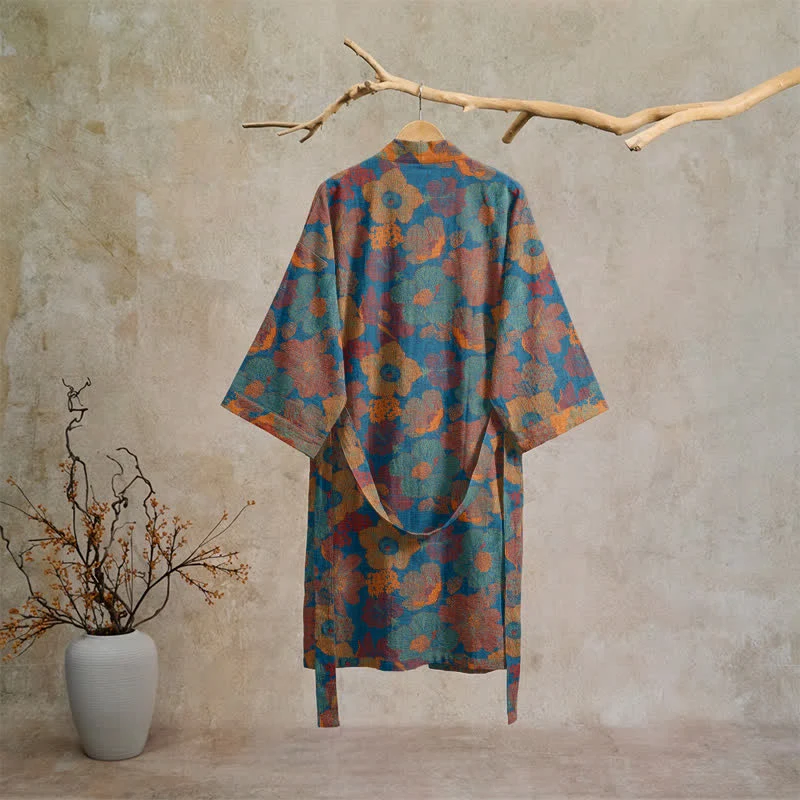 Vintage Kimono-Bademantel aus Baumwolle mit Blumenmuster