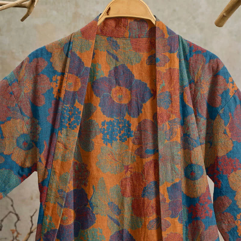 Vintage Kimono-Bademantel aus Baumwolle mit Blumenmuster