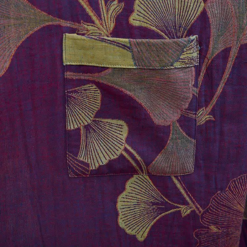 Retro-Kimono aus Baumwolle mit Ginkgoblatt