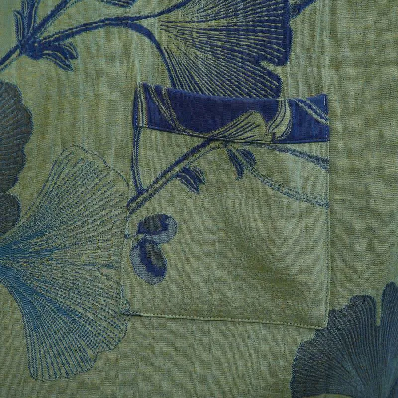 Retro-Kimono aus Baumwolle mit Ginkgoblatt