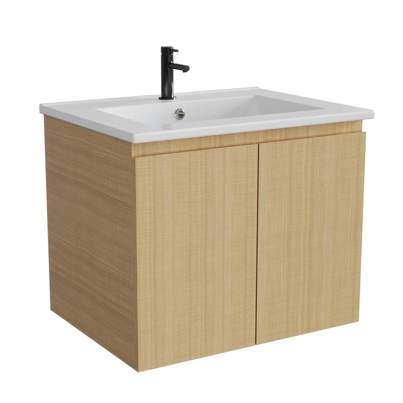Garvee Mobile Bagno Moderno con Doppia Porta Lavabo Ceramica 60cm MDF E1 Eco Montaggio a Parete Bianco