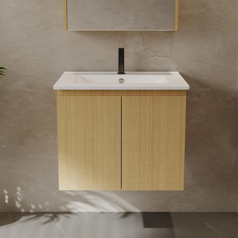 Garvee Mobile Bagno Moderno con Doppia Porta Lavabo Ceramica 60cm MDF E1 Eco Montaggio a Parete Bianco