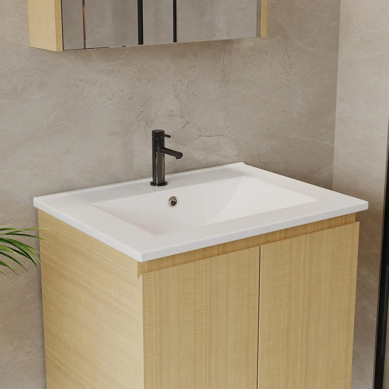 Garvee Mobile Bagno Moderno con Doppia Porta Lavabo Ceramica 60cm MDF E1 Eco Montaggio a Parete Bianco