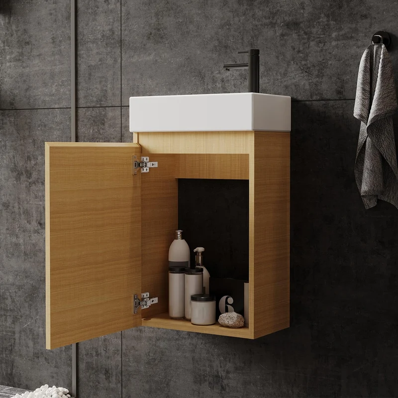 Garvee Armadio Bagno Moderno MDF Resistente Lavabo Ceramica Porta Soft-Close Rovere Design Europeo Compatto