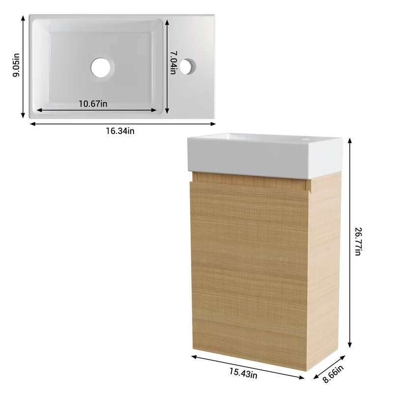 Garvee Armadio Bagno Moderno MDF Resistente Lavabo Ceramica Porta Soft-Close Rovere Design Europeo Compatto